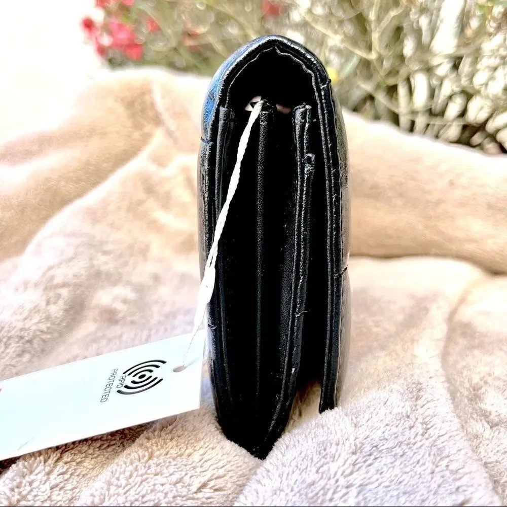 POPPY GREY FAUX LEATHER LARGE BIFOLD WALLET W/RFID-FREMONT/JET BLACK NWT